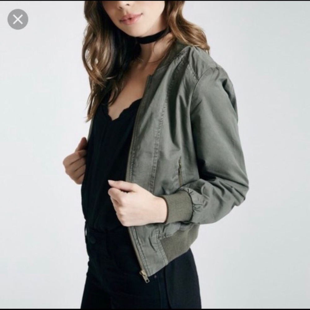 Olive crop bomber jacket